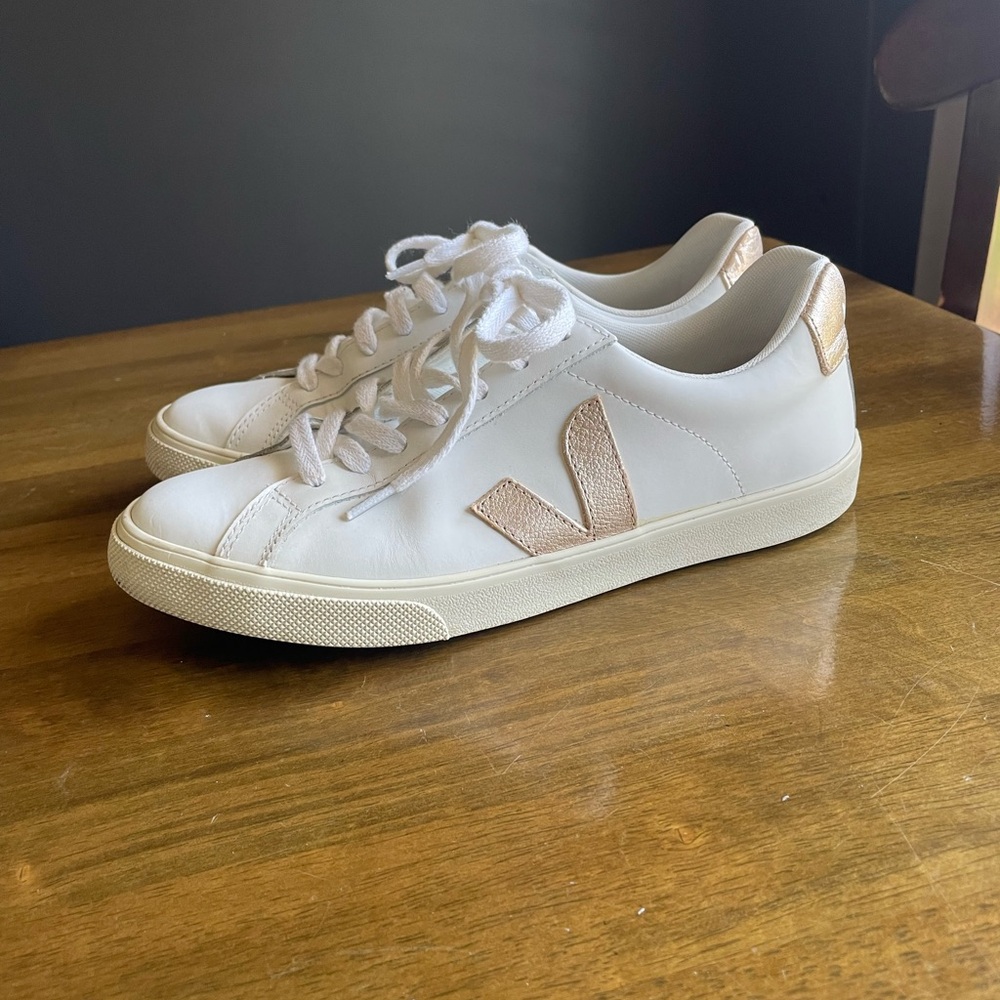 Women's Veja Esplar White and Gold Sneakers